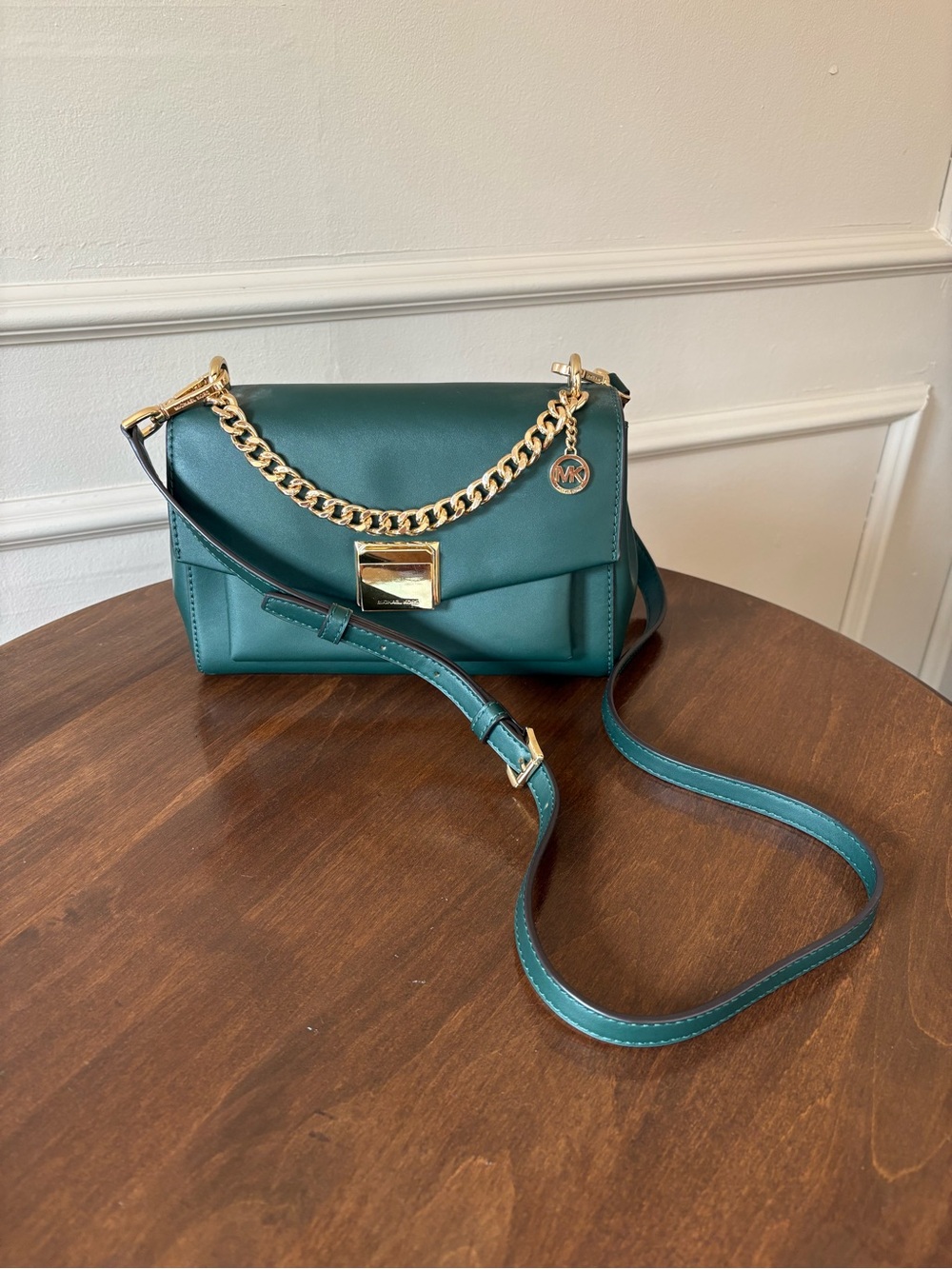 Michael Kors Leather Crossbody Bag with Gold Chain Accent